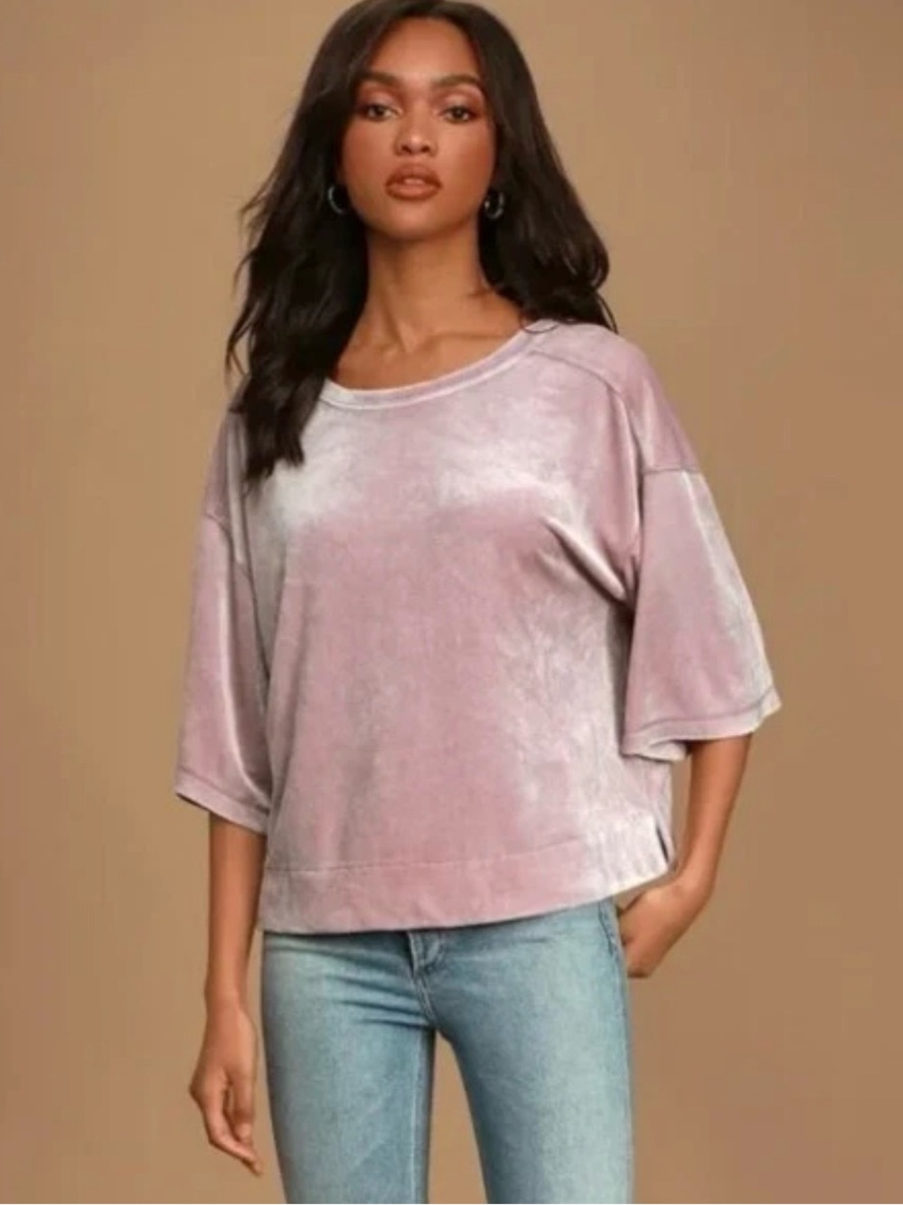 We The Free Mauve Woods Valerie Tee Tunic Top Size Large Velvet Oversized